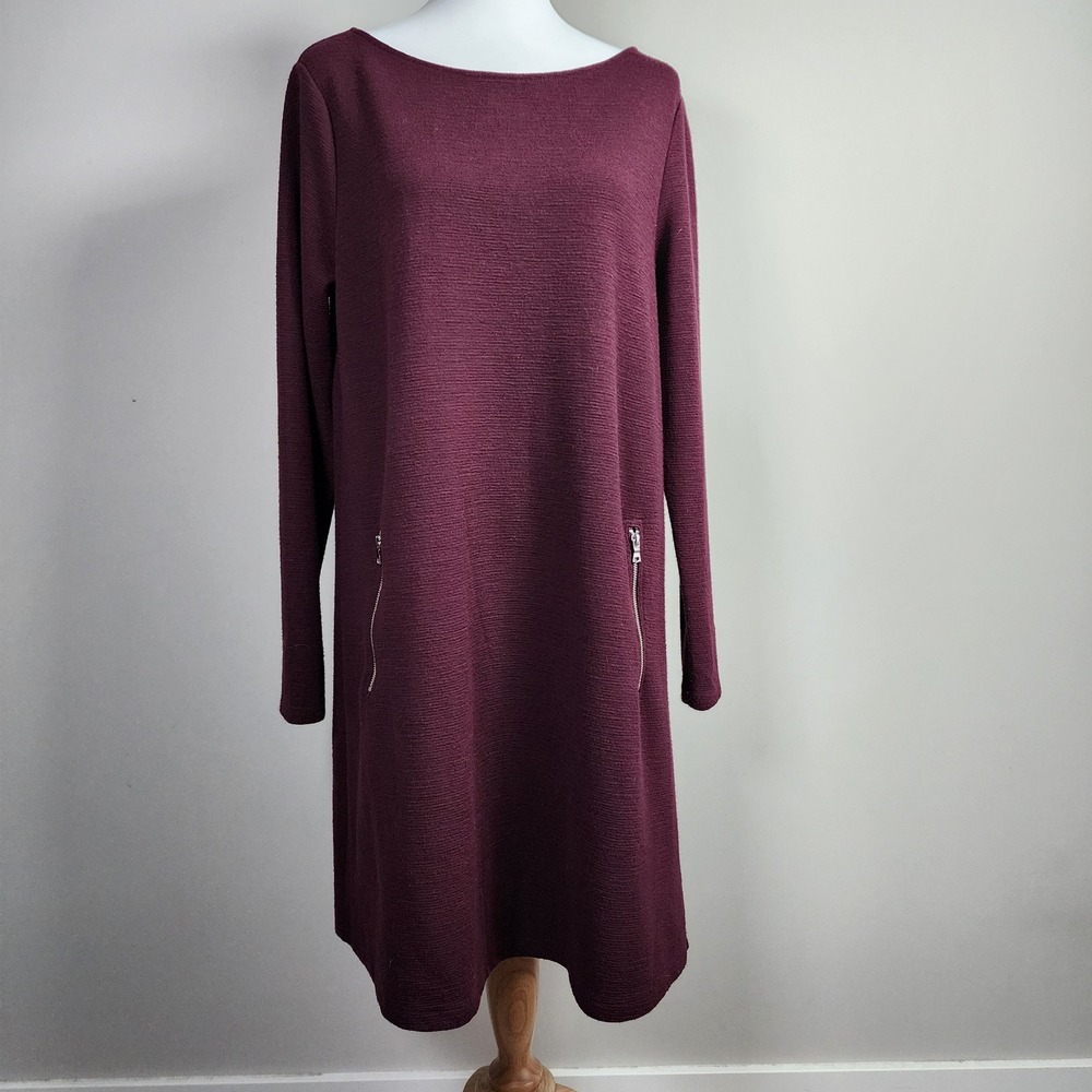 Gap Swing Dress Womens Large Vamp‎ Red Long Sleeve Zip Pockets Textured Knit